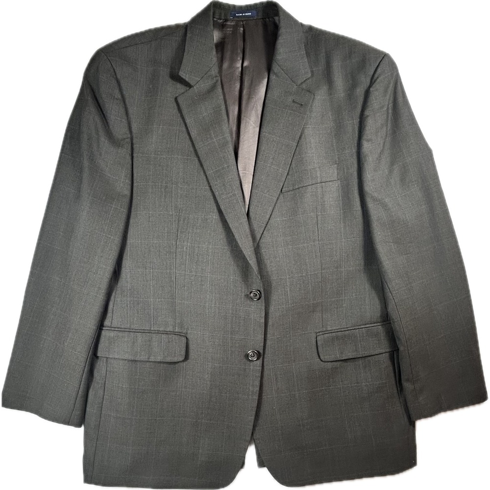 Ralph Lauren Blazer Mens 46R 100% Wool Charcoal Windowpane Sport Coat Jacket
